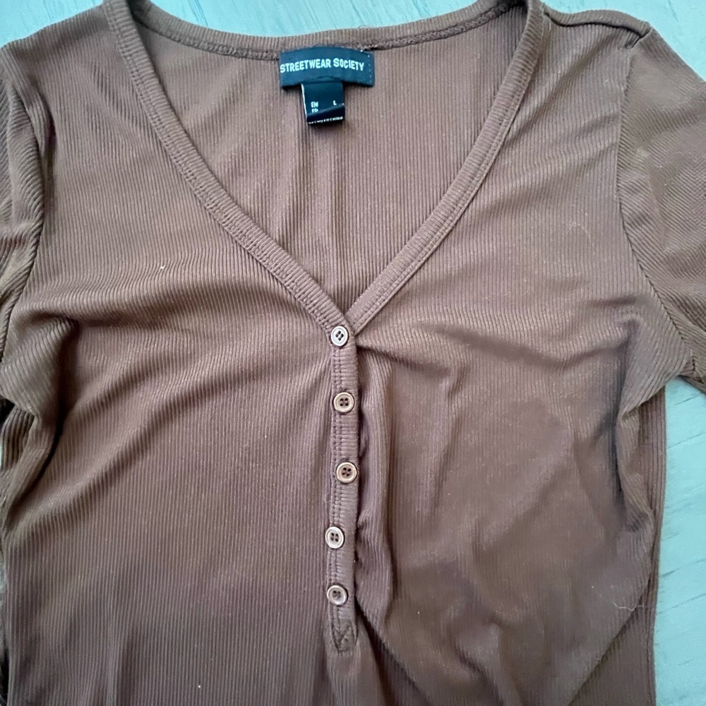 Streetwear Society Chocolate Button-Down Top